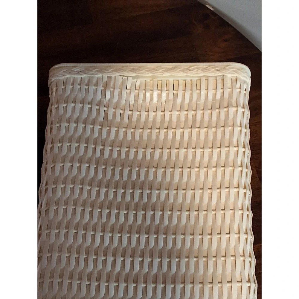 Vintage White Resin Wicker Wastebasket Rectangular Bathroom Trash Can See Pics